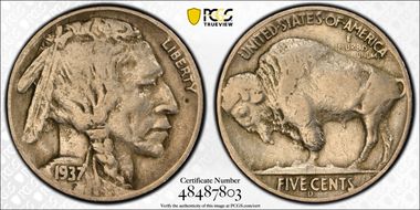 1937-D 5C 3 Legs VF20