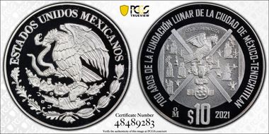 2021-Mo 10 Peso Foundation of Tenochtitlan 700th Anniversary PR69DCAM