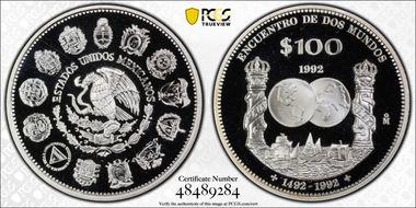 1992-Mo 100 P Columnaria Encounter of Two Worlds PR68DCAM
