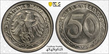 1939-G 50 Pfg J-365 Nickel MS65