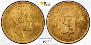 1875 20 Kr KM-348  Au MS65