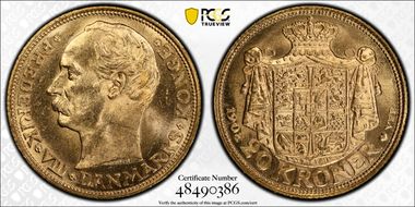 1908-VBP 20 Kr KM-810  Au MS64