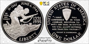 1991-95-W $1 World War II PR69DCAM