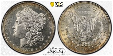 1878 8TF $1 VAM 14.5, Open Nostril AU58