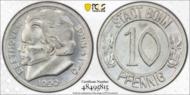 1920 10 Pfg Funck-51.1Ab Bonn  Ludwig van Beethoven MS64