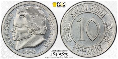 1920 10 Pfg Funck-51.1Ab Bonn  Ludwig van Beethoven MS67