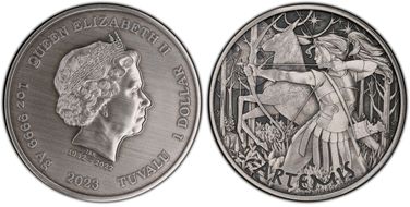 2023-P $1 Artemis Gods of Olympus 1oz Ag Antique Finish MS70