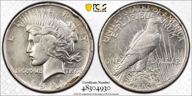 1921 $1 High Relief, Peace N1