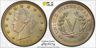 1883 5C No CENTS MS65