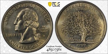 1999-D 25C Connecticut MS66