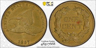 1857 1C Flying Eagle AU58
