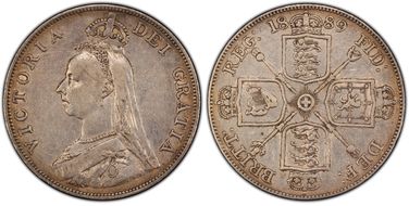 1889 Dbl Fl S-3923 ESC-2702  2nd I in VICTORIA missing serif VF35