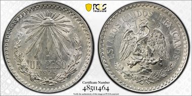 1925-M Peso KM-455  Ag AU58