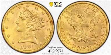 1901 $5 MS64
