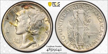 1942-S 10C AU58