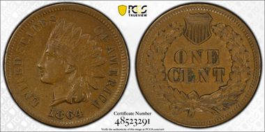 1864 1C L on Ribbon AU50BN