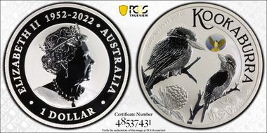 2023-P $1 Kookaburra Ag-Honeyeater Privy Brisbane ANDA MS70