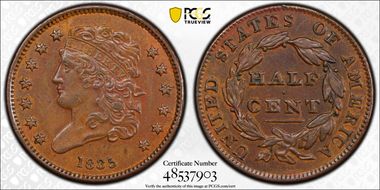 1835 1/2C AU53BN
