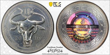 2016 1 BTC Denarium Silver MS62