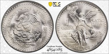 1989-Mo Onza Libertad Ag w/o Dot 999 MS69