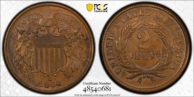 1864 2C Large Motto AU58BN