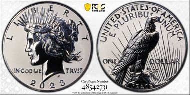 2023-S $1 Peace Dollar Rev PR Two-Coin Reverse Proof Set First Strike Stephanie PR70