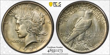 1921 $1 High Relief, Peace MS65