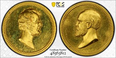 (1882) Medal J-PR-41 Gold Lincoln-Garfield SP64+