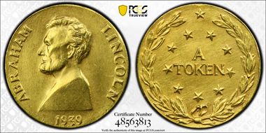 1939 SC$1 HK-493 Gold Matte NY WF Lincoln Dollar PR63