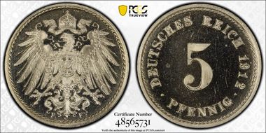 1912-F 5 Pfg J-12 PR66CAM