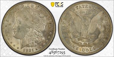 1921 $1 Morgan AU58