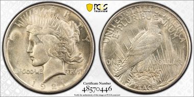 1921 $1 High Relief, Peace AU55