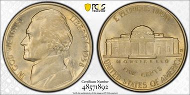 1938-D 5C Jefferson AU58