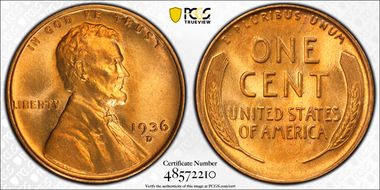 1936-D 1C MS67+ RD