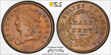 1832 1/2C C-1 AU58BN