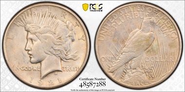 1921 $1 High Relief, Peace N1