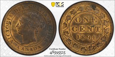 1891 1C Large Date, Large Leaves MS62RB