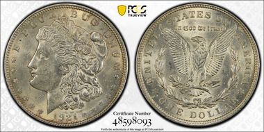1921 $1 Morgan AU58