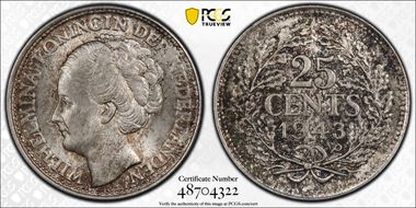 1943-P 25C Acorn privy mark MS65