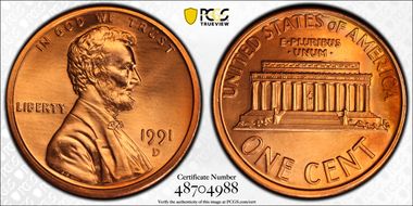 1991-D 1C MS67RD