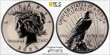2023-S $1 Peace Dollar Rev PR Two-Coin Reverse Proof Set PR70