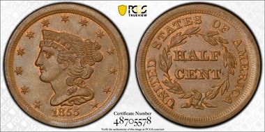 1855 1/2C MS65BN