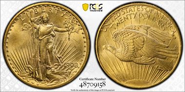 1908 $20 No Motto MS63