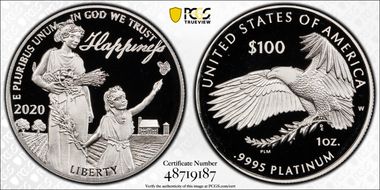 2020-W $100 Platinum Eagle - Happiness PR70DCAM
