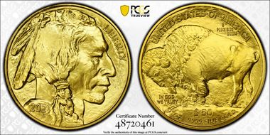 2021 $50 American Buffalo .9999 Fine Gold MS70