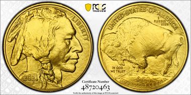 2021 $50 American Buffalo .9999 Fine Gold MS70