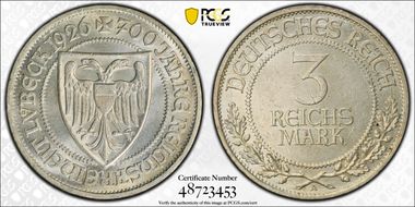 1926-A 3 Mk Lubeck J-323 MS63