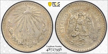 1927-M Peso KM-455  Ag AU55