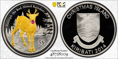 2014 $5 Rudolph Red Nosed Reindeer PR70DCAM