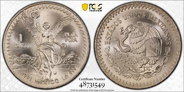 1991-Mo Onza Libertad Ag T2 - PLaTA PuRA MS67
